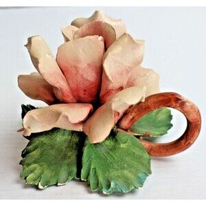 Vtg. Nuovo Capodimonte Italy Porcelain Pink Rose Tapered Flower Candle Holder